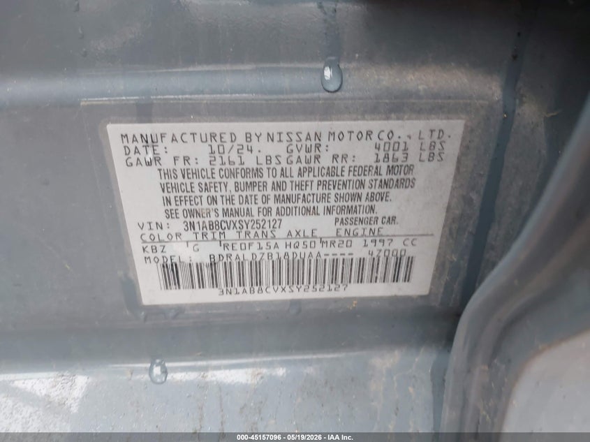 VIN 3N1AB8CVXSY252127 2025 NISSAN SENTRA SV