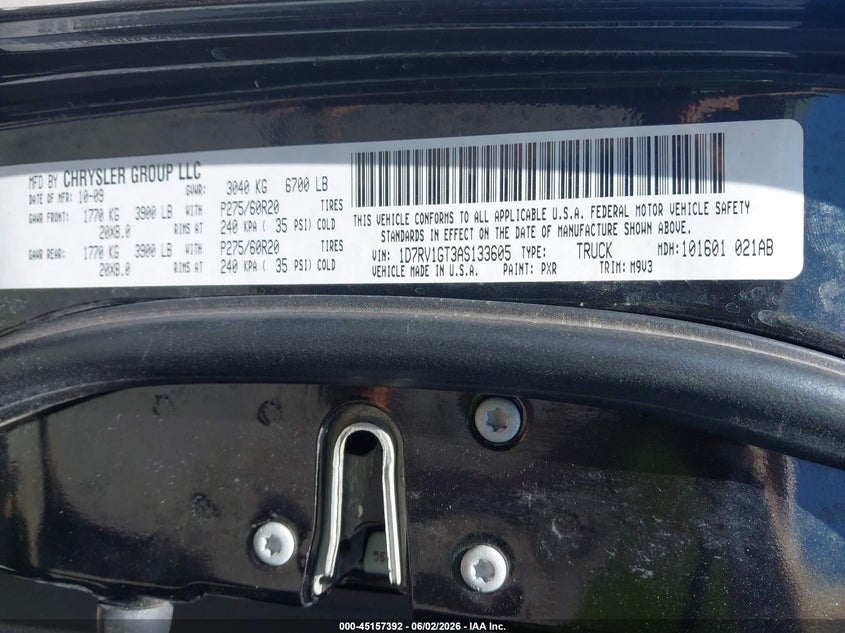 2010 Dodge Ram 1500 Slt/Sport/Trx VIN: 1D7RV1GT3AS133605 Lot: 45157392