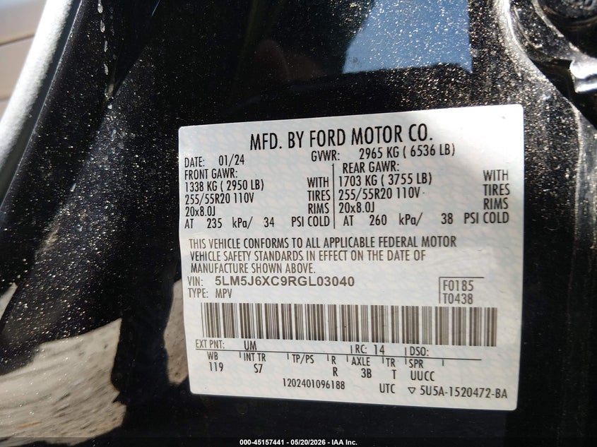 2024 Lincoln Aviator Premiere VIN: 5LM5J6XC9RGL03040 Lot: 45157441