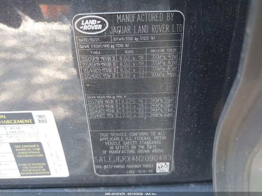 2022 Land Rover Defender S VIN: SALEJERX4N2090483 Lot: 45157478