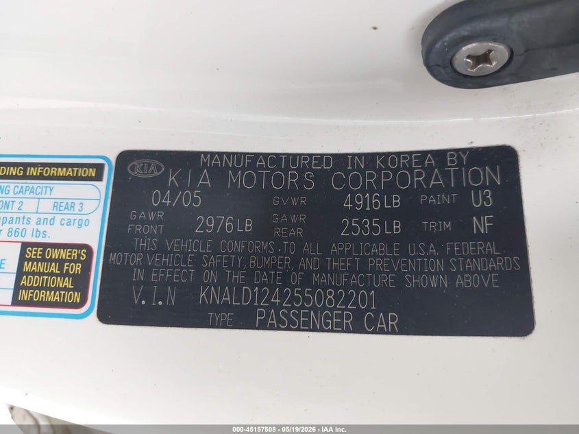 2005 Kia Amanti VIN: KNALD124255082201 Lot: 45157508