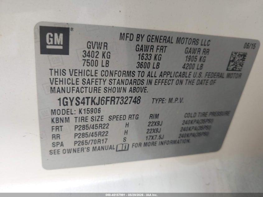 2015 CADILLAC ESCALADE SPORT UTILITY VEHICLE 6.2L V-8 DI, VVT, 420HP