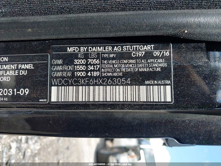 2017 Mercedes-Benz G 550 4Matic VIN: WDCYC3KF6HX263054 Lot: 45158000