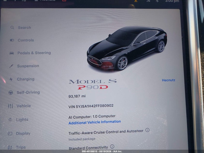 2015 Tesla Model S 85D/P85D VIN: 5YJSA1H42FF080902 Lot: 45158015