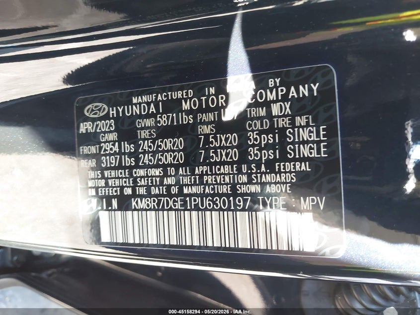 2023 Hyundai Palisade Calligraphy VIN: KM8R7DGE1PU630197 Lot: 45158294