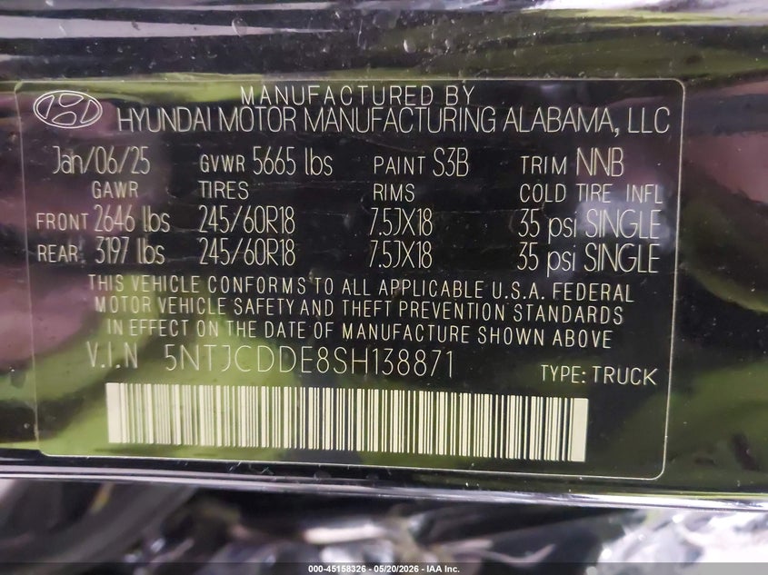 2025 Hyundai Santa Cruz Sel Activity VIN: 5NTJCDDE8SH138871 Lot: 45158326