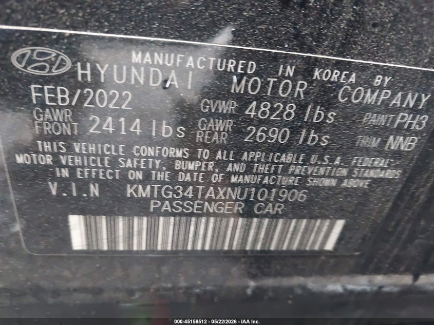 2022 Genesis G70 2.0T Awd VIN: KMTG34TAXNU101906 Lot: 45158512