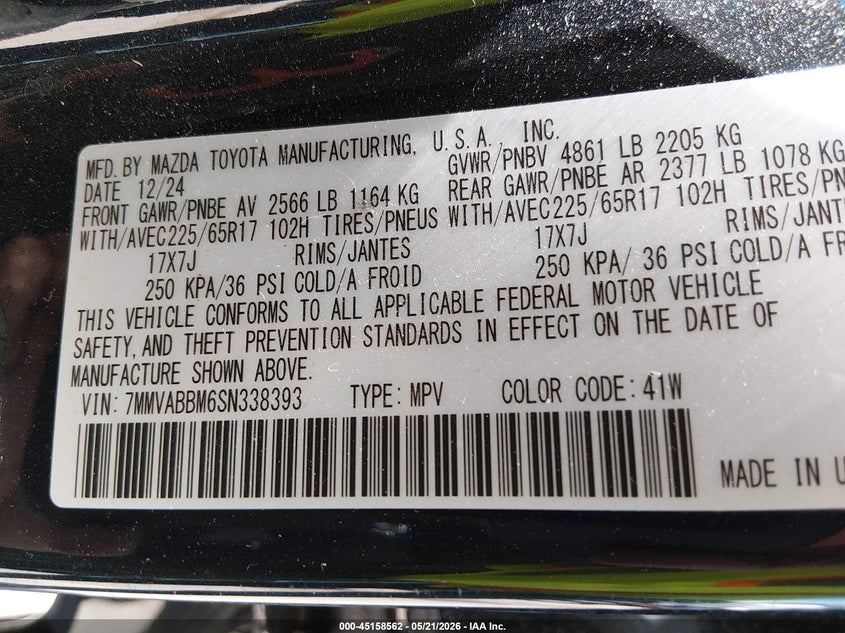 2025 Mazda Cx-50 2.5 S Preferred Package VIN: 7MMVABBM6SN338393 Lot: 45158562