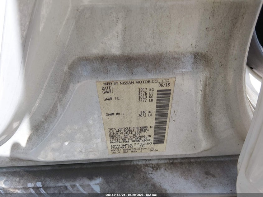 VIN 1N4AL3AP4JC273280 2018 NISSAN ALTIMA 2.5 S