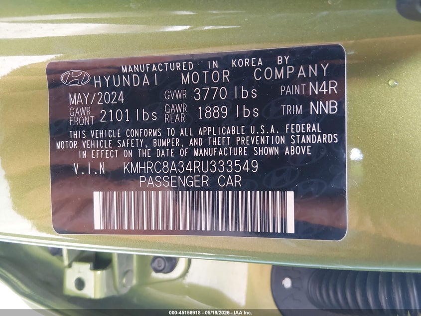 2024 Hyundai Venue Sel VIN: KMHRC8A34RU333549 Lot: 45158918