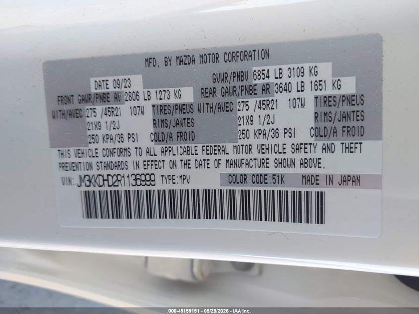 2024 Mazda Cx-90 3.3 Turbo Premium VIN: JM3KKDHD2R1136999 Lot: 45159151