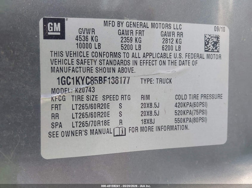 2011 CHEVROLET SILVERADO TRUCK 6.6L V-8 DI, TURBO, 397HP
