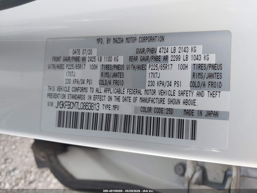 2020 MAZDA CX-5 SPORT UTILITY VEHICLE 2.5L I-4 DI, DOHC, VVT, 187HP