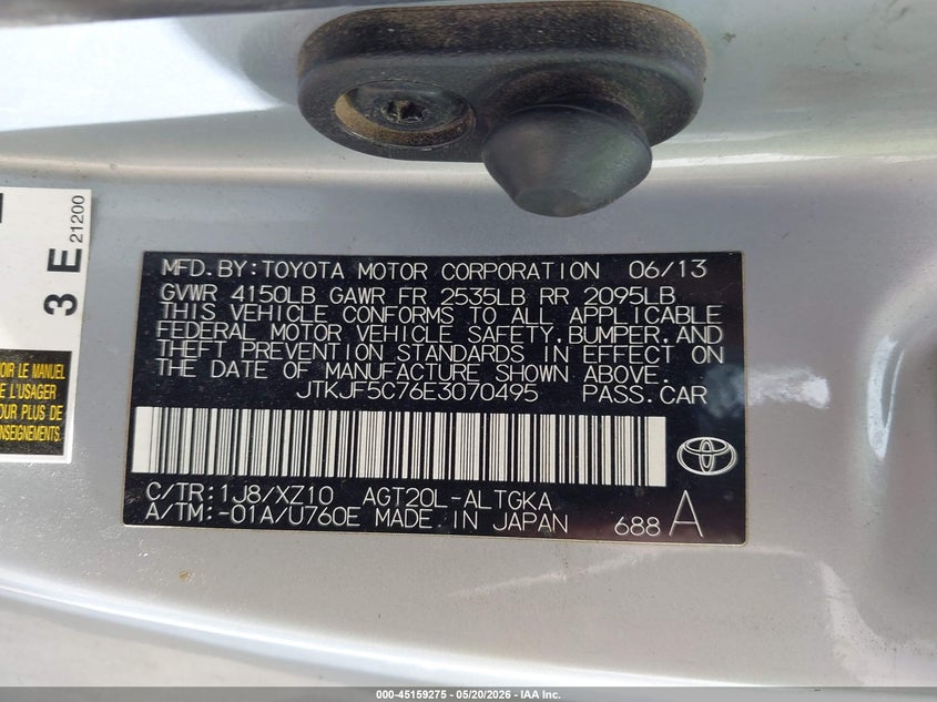 2014 Scion Tc 10 Series VIN: JTKJF5C76E3070495 Lot: 45159275