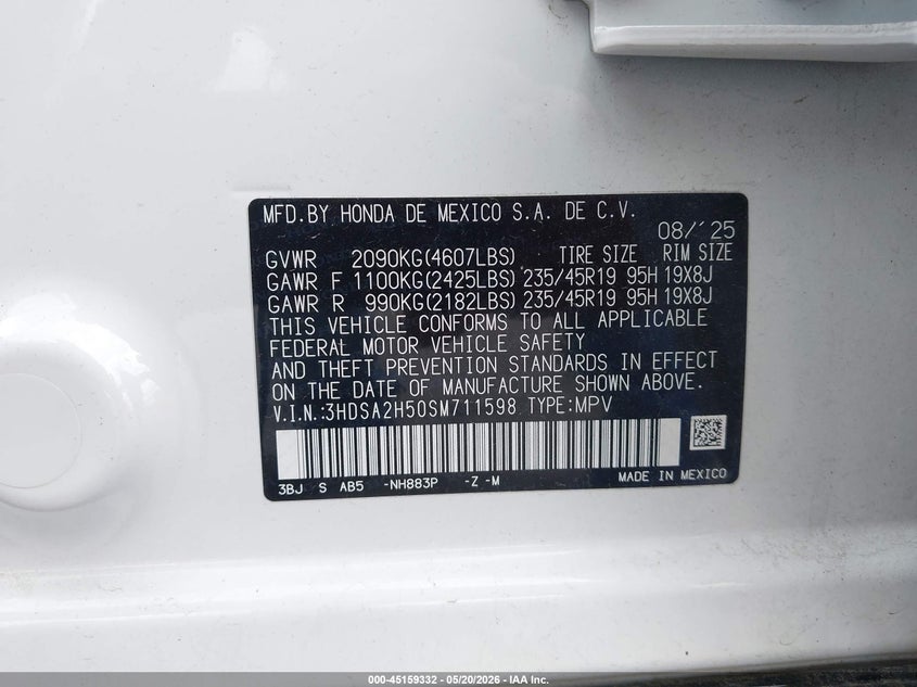2025 Acura Adx A-Spec VIN: 3HDSA2H50SM711598 Lot: 45159332