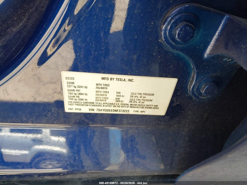 2022 TESLA MODEL Y SPORT UTILITY VEHICLE ELECTRIC