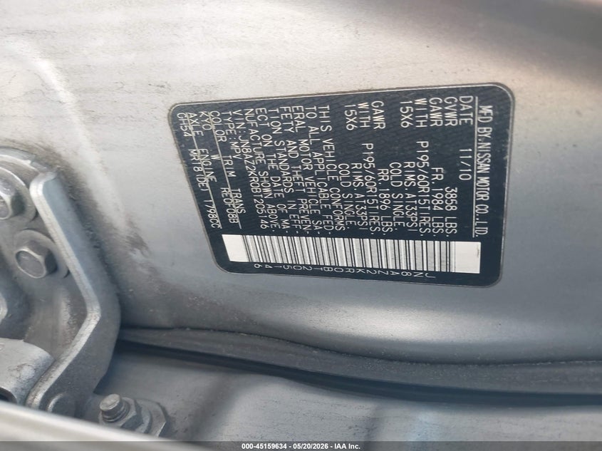 2011 Nissan Cube 1.8S VIN: JN8AZ2KR0BT205146 Lot: 45159634