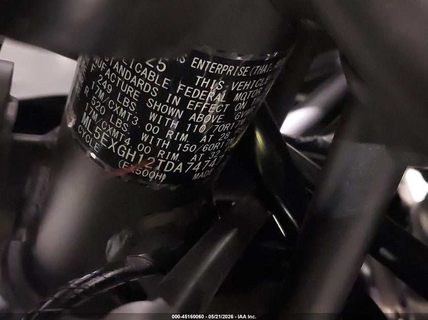 2026 Kawasaki Ex500 H VIN: ML5EXGH12TDA74747 Lot: 45160060