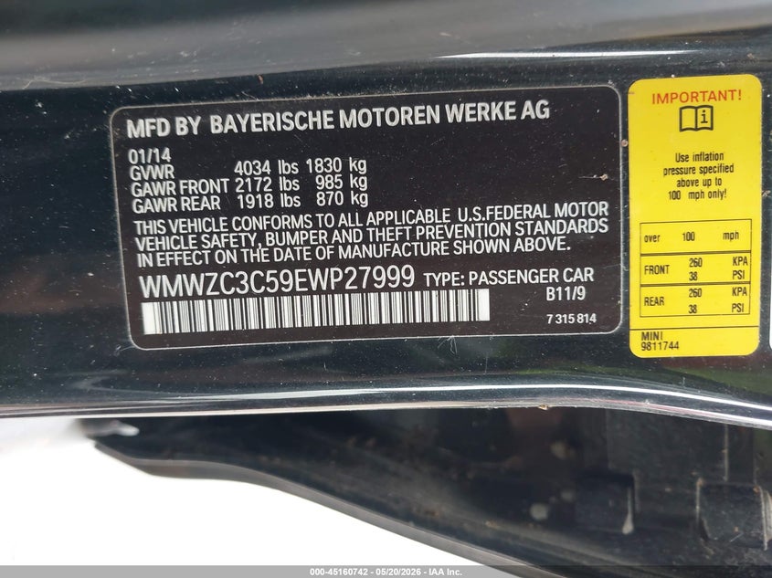 2014 Mini Countryman Cooper S VIN: WMWZC3C59EWP27999 Lot: 45160742