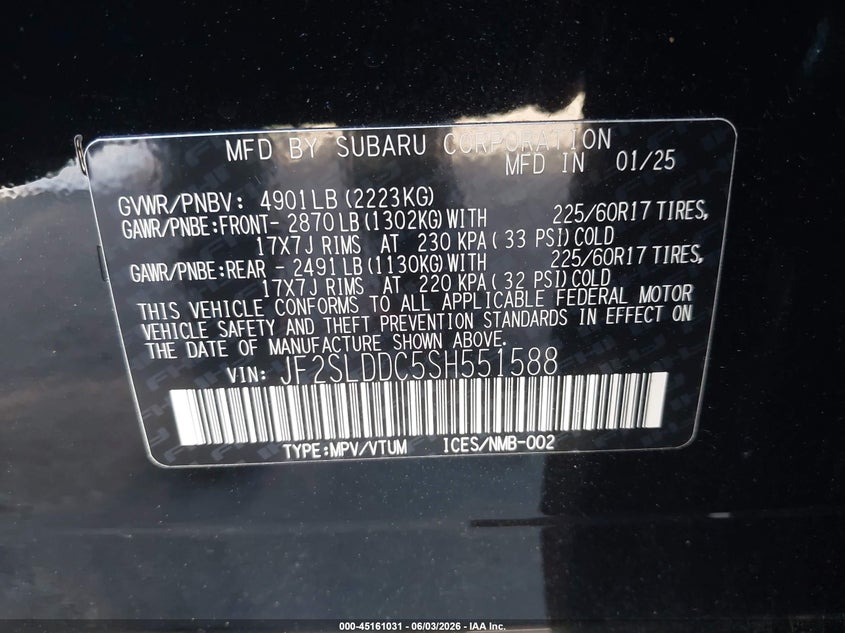 2025 Subaru Forester Premium VIN: JF2SLDDC5SH551588 Lot: 45161031