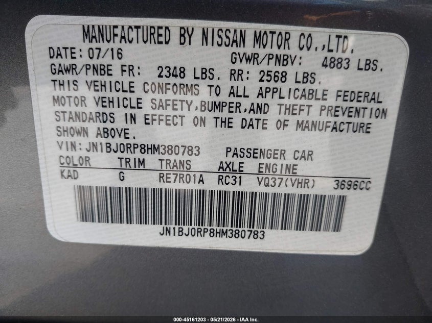 2017 Infiniti Qx50 VIN: JN1BJ0RP8HM380783 Lot: 45161203