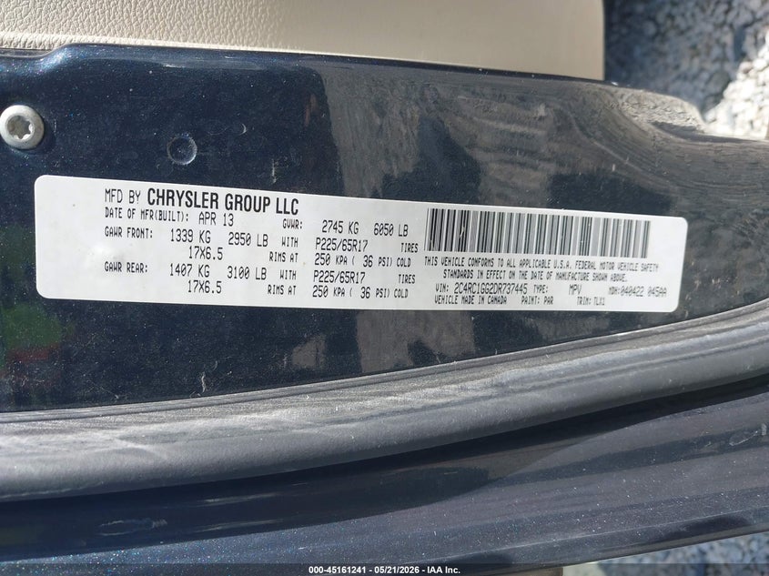 2013 Chrysler Town & Country Limited VIN: 2C4RC1GG2DR737445 Lot: 45161241