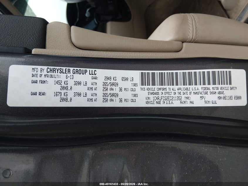 2014 JEEP GRAND CHEROKEE SPORT UTILITY VEHICLE 3.6L V-6 DOHC, VVT, 290HP