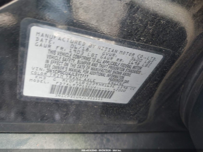 VIN 3N1CP5CU4JL511111 2018 NISSAN KICKS S
