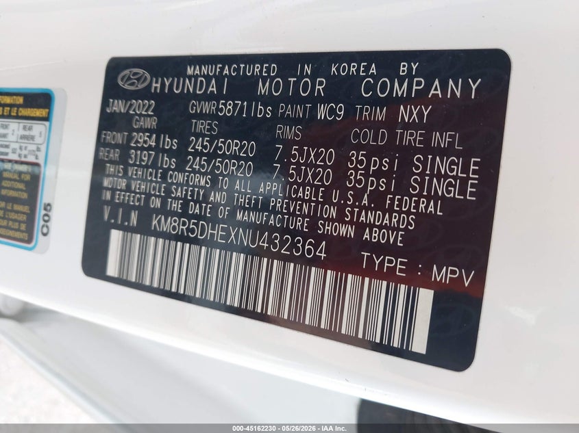 2022 Hyundai Palisade Limited VIN: KM8R5DHEXNU432364 Lot: 45162230