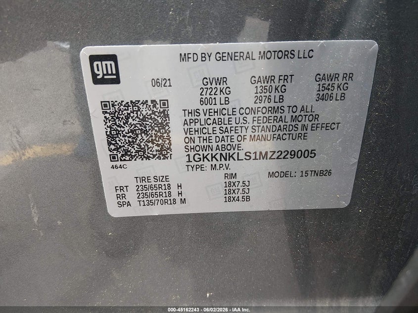2021 GMC Acadia Fwd Sle VIN: 1GKKNKLS1MZ229005 Lot: 45162243