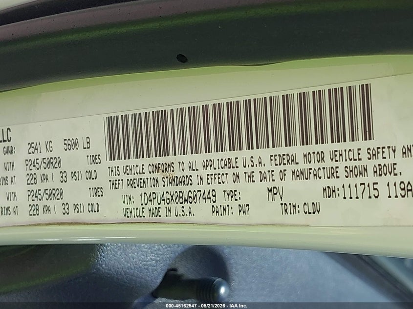 2011 Dodge Nitro Heat VIN: 1D4PU4GX0BW607449 Lot: 45162547