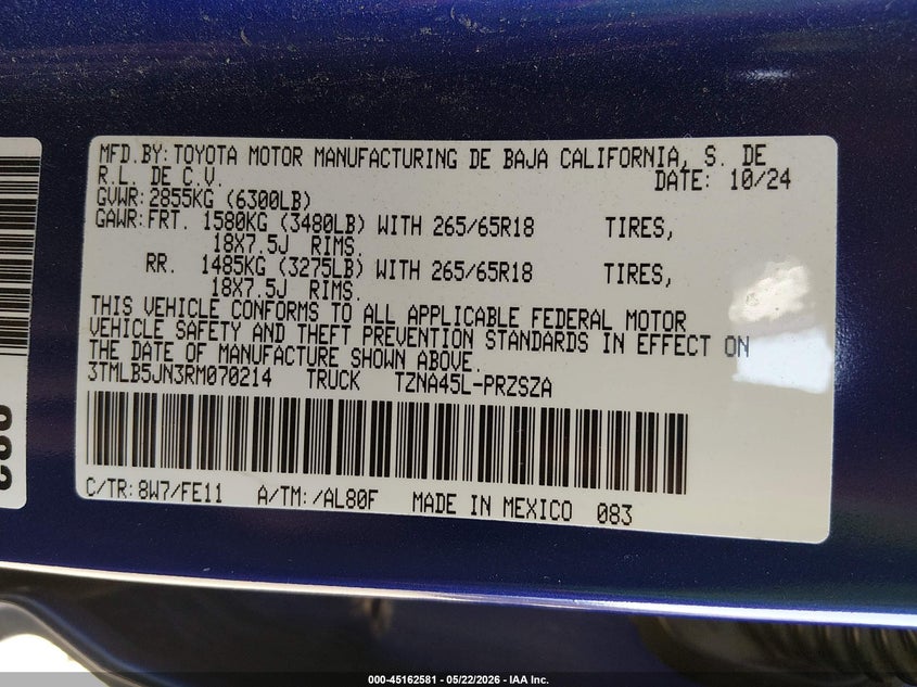 VIN 3TMLB5JN3RM070214 2024 TOYOTA TACOMA TRD SPORT