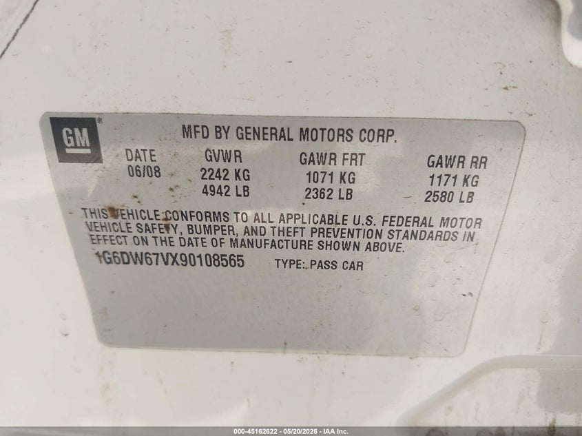 2009 Cadillac Sts V6 VIN: 1G6DW67VX90108565 Lot: 45162622
