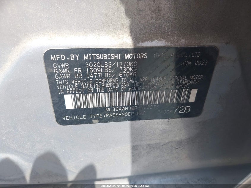 2024 Mitsubishi Mirage Es/Le VIN: ML32AUHJ1RH000407 Lot: 45162972