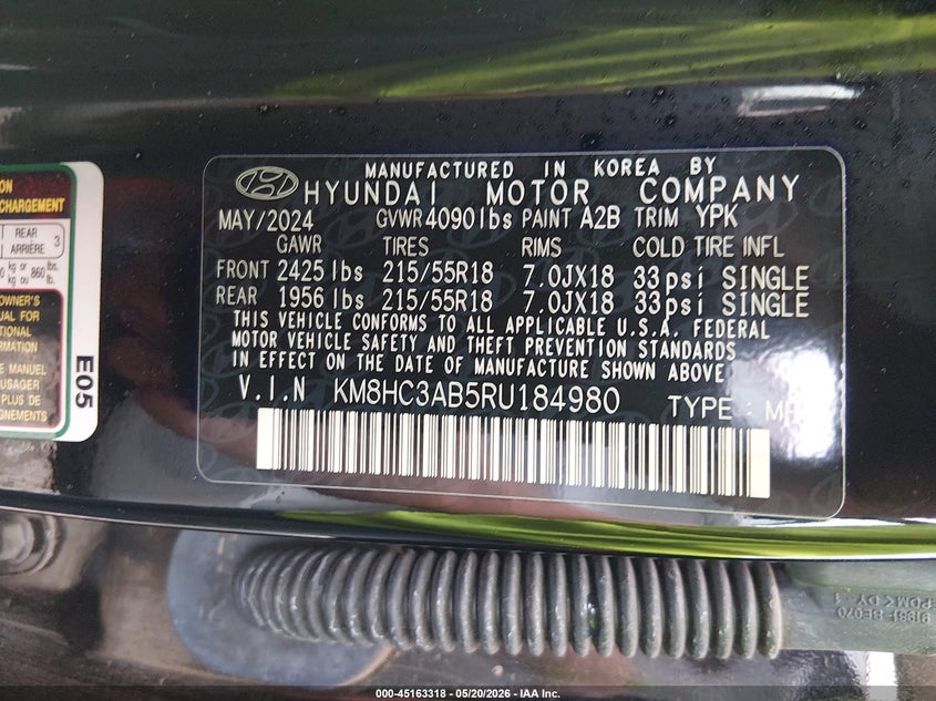 VIN KM8HC3AB5RU184980 2024 HYUNDAI KONA SEL
