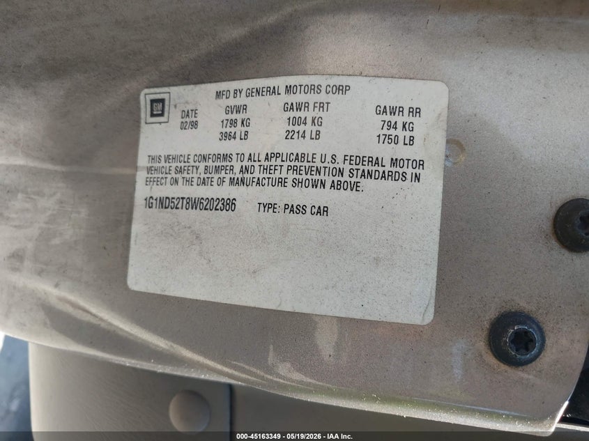 1998 Chevrolet Malibu VIN: 1G1ND52T8W6202386 Lot: 45163349