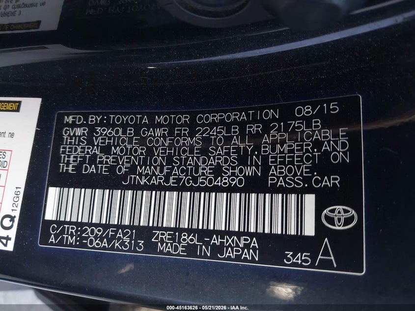 2016 Scion Im VIN: JTNKARJE7GJ504890 Lot: 45163626