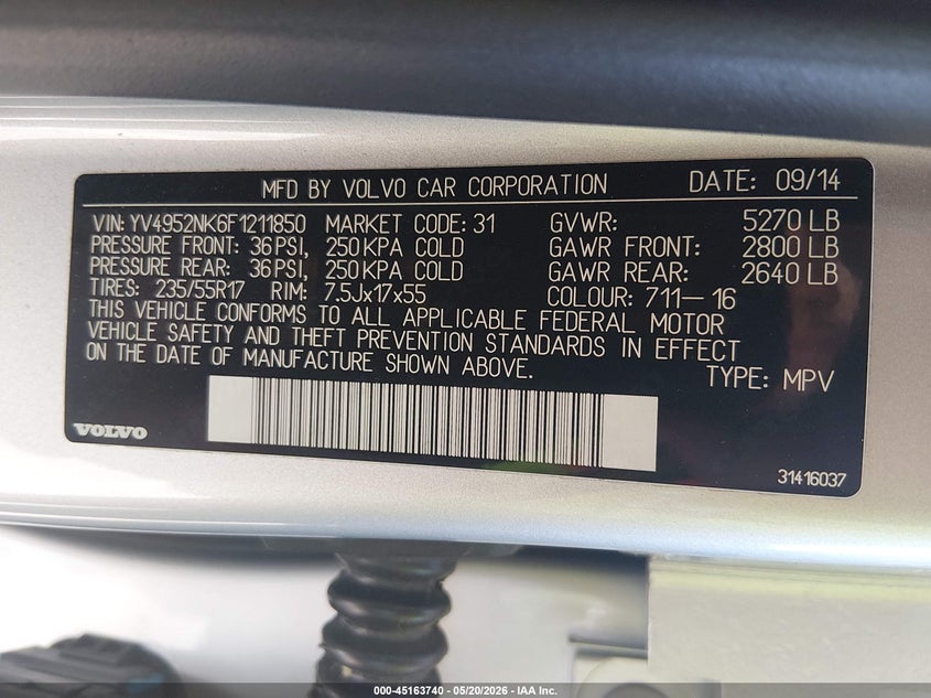 2015 Volvo Xc70 3.2 Premier VIN: YV4952NK6F1211850 Lot: 45163740