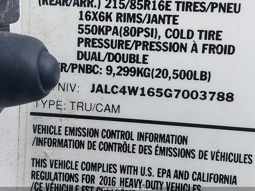 2016 Isuzu Npr Dsl Reg At VIN: JALC4W165G7003788 Lot: 45164165