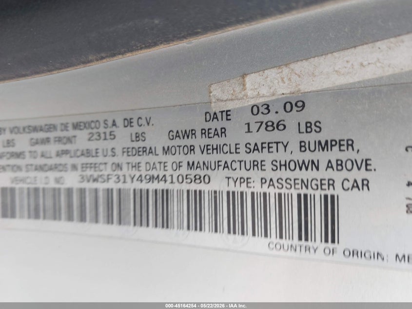 2009 Volkswagen New Beetle 2.5L Blush Edition VIN: 3VWSF31Y49M410580 Lot: 45164254