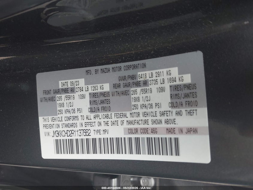2024 Mazda Cx-90 3.3 Turbo Preferred Plus VIN: JM3KKCHD2R1137662 Lot: 45164586