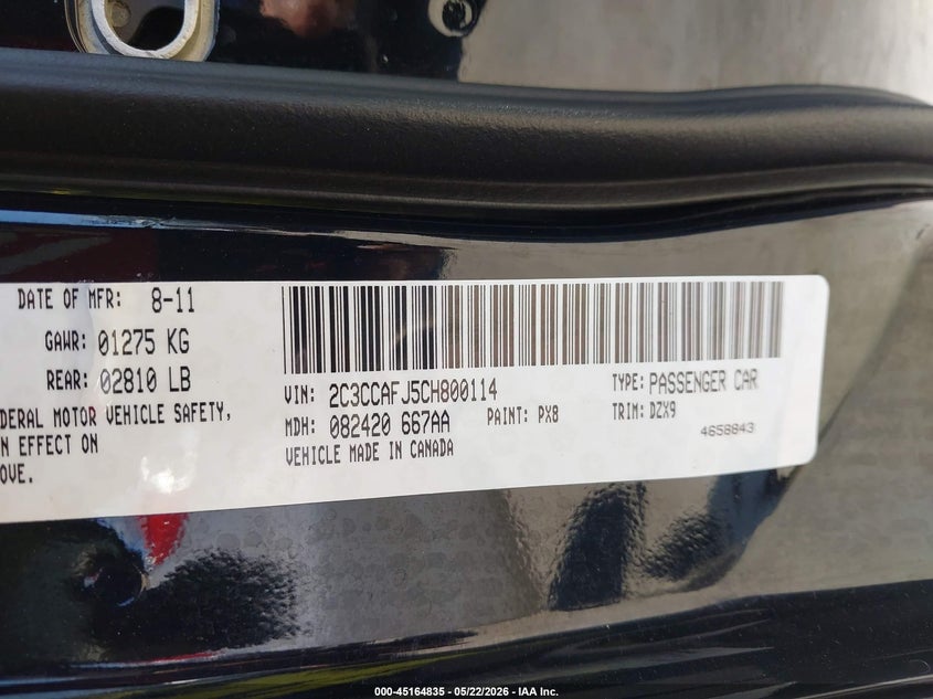 2012 Chrysler 300 Srt8 VIN: 2C3CCAFJ5CH800114 Lot: 45164835