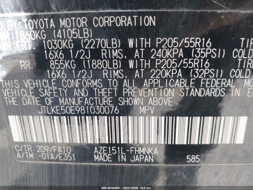 2008 Scion Xb VIN: JTLKE50E981030076 Lot: 45164851