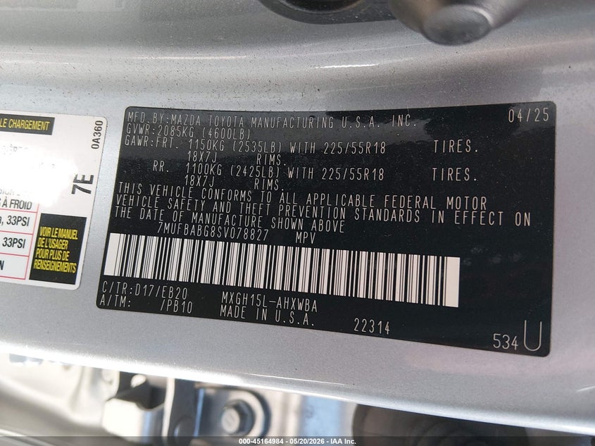 2025 Toyota Corolla Cross Hybrid Xse VIN: 7MUFBABG8SV078827 Lot: 45164984