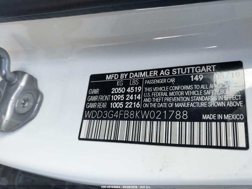 2019 Mercedes-Benz A 220 4Matic VIN: WDD3G4FB8KW021788 Lot: 45165664