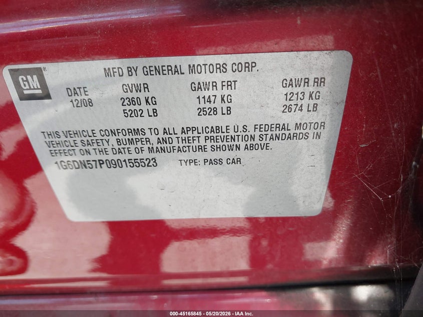 2009 Cadillac Cts-V VIN: 1G6DN57P090155523 Lot: 45165845