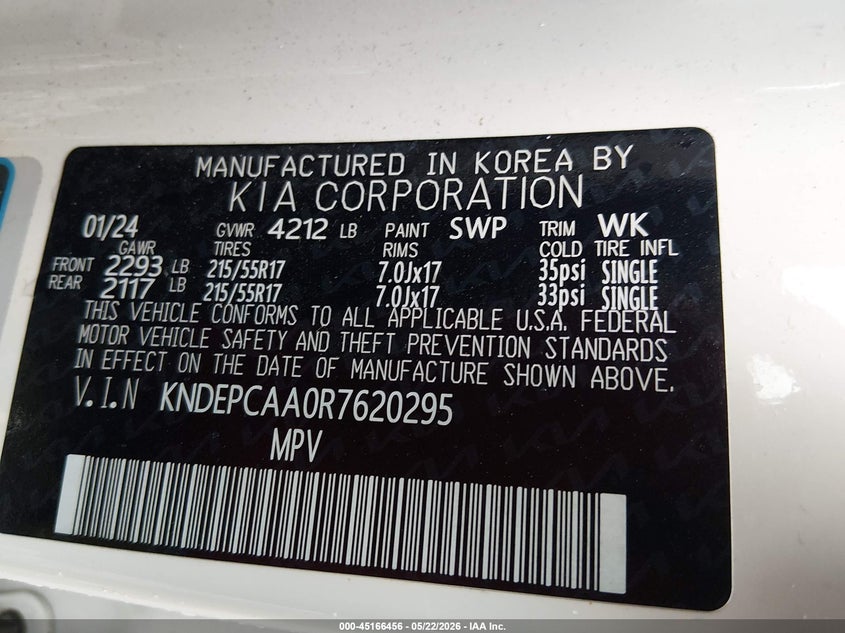 2024 Kia Seltos Lx VIN: KNDEPCAA0R7620295 Lot: 45166456