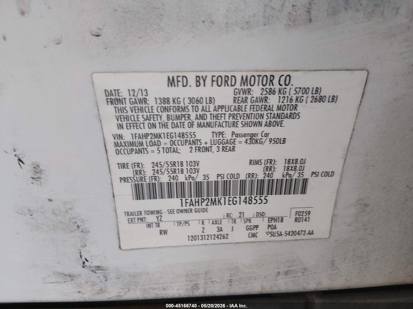 2014 Ford Police Interceptor VIN: 1FAHP2MK1EG148555 Lot: 45166740