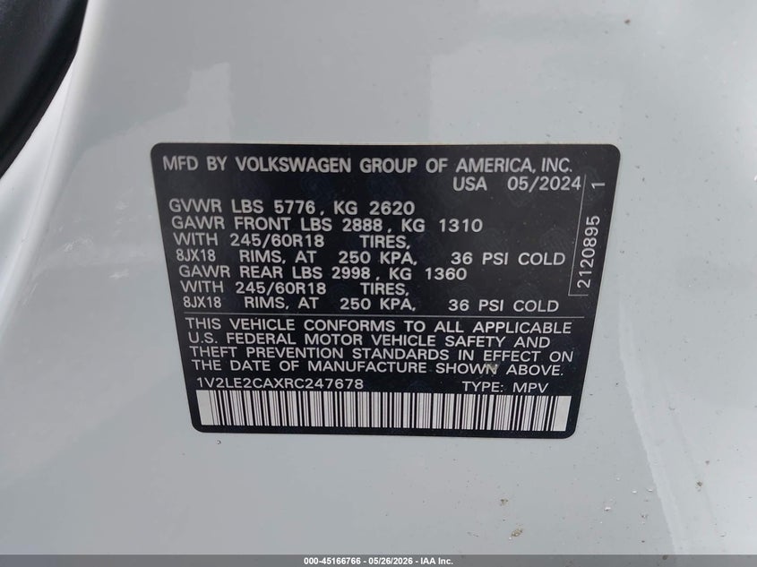 2024 Volkswagen Atlas Cross Sport 2.0T Se VIN: 1V2LE2CAXRC247678 Lot: 45166766