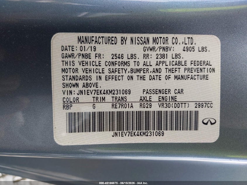 2019 Infiniti Q60 3.0T Luxe VIN: JN1EV7EK4KM231069 Lot: 45166875